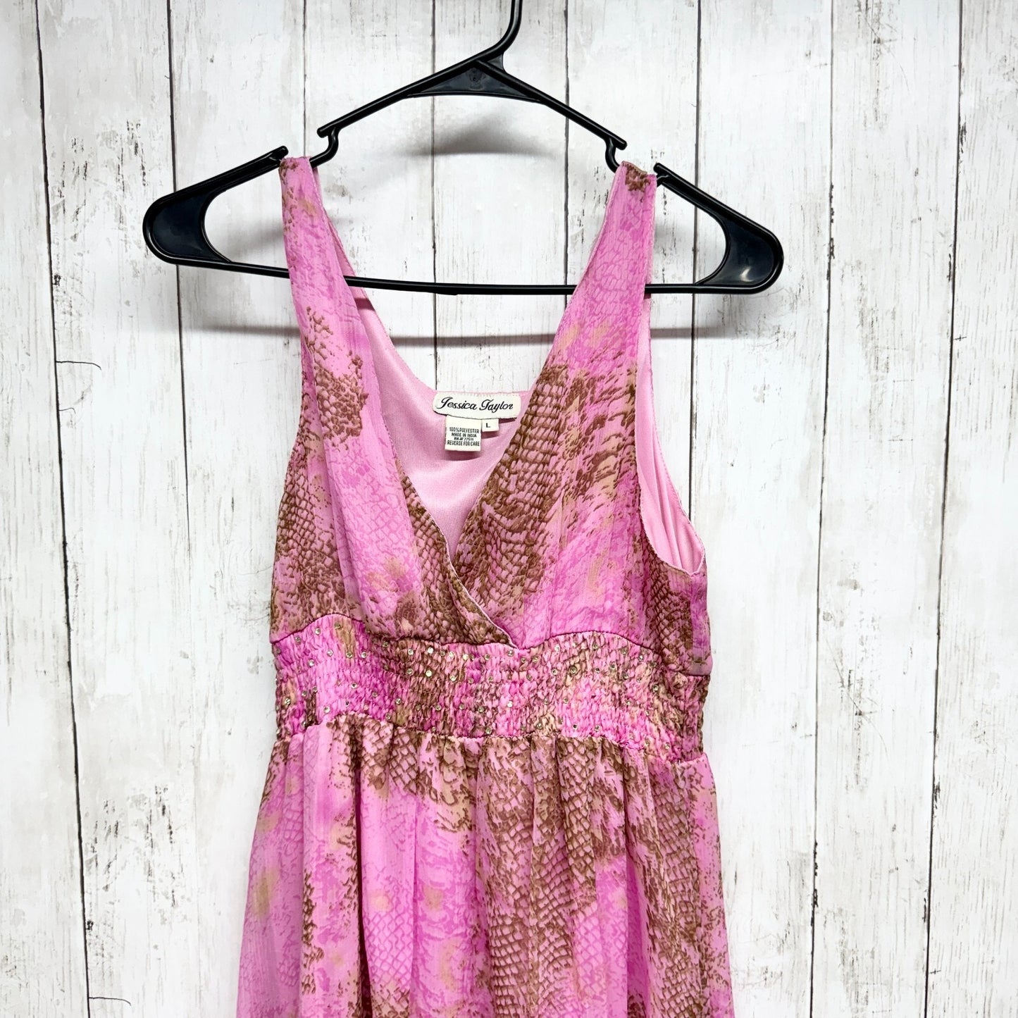 JESSICA TAYLOR Dress Women Size L Polyester Pink High Low Maxi Sleeveless Sheer