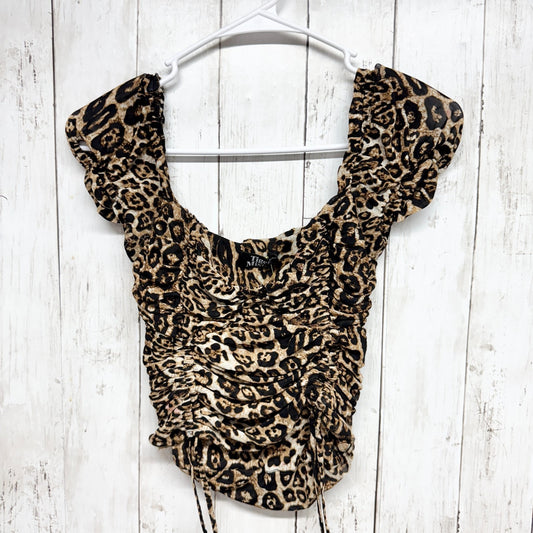 Tiger Mist Shirt Women Small Cheetah Print Cinched Ruched Short Sleeve Blouse