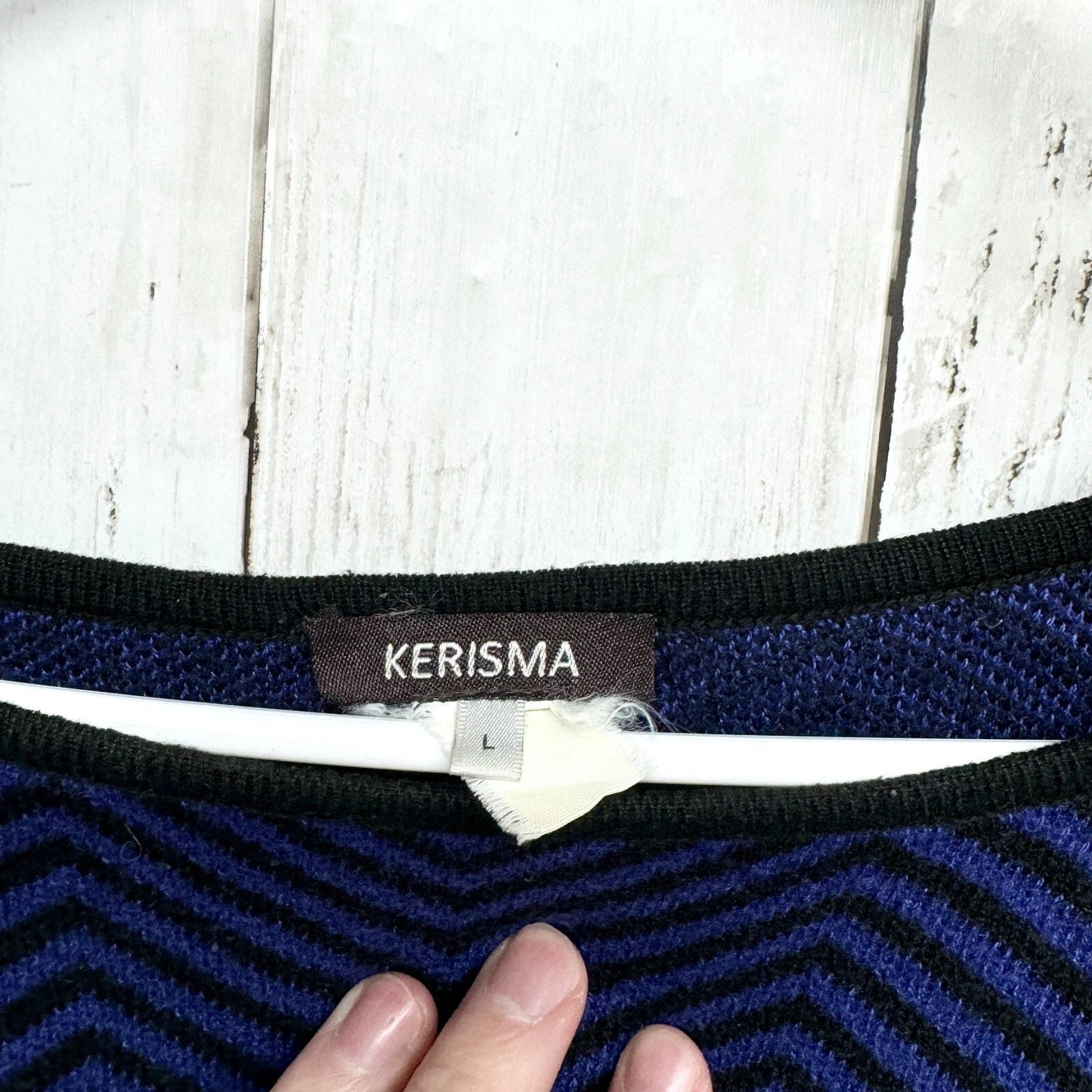 KERISMA KNITS Sweater Women Size Large Crewneck Blue Zigzag Long Sleeve Cotton