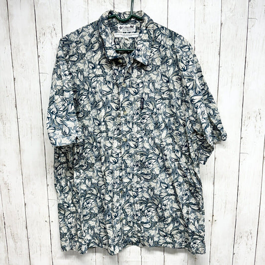 Vintage COLUMBIA Button Up Men's XL Tropical Abstract Fish Pattern Short Sleeve