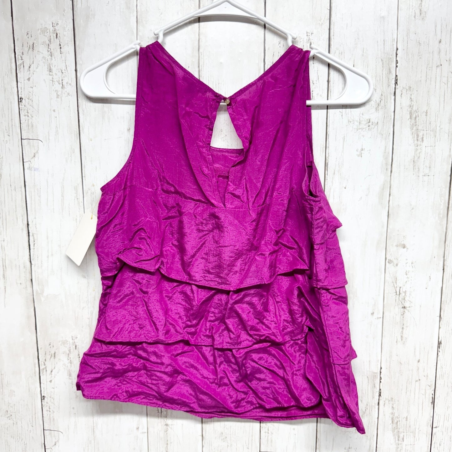 Ann Taylor Shirt Women Size XS Fuchsia Ruffle Tiered Sleeveless Blouse Tank Top