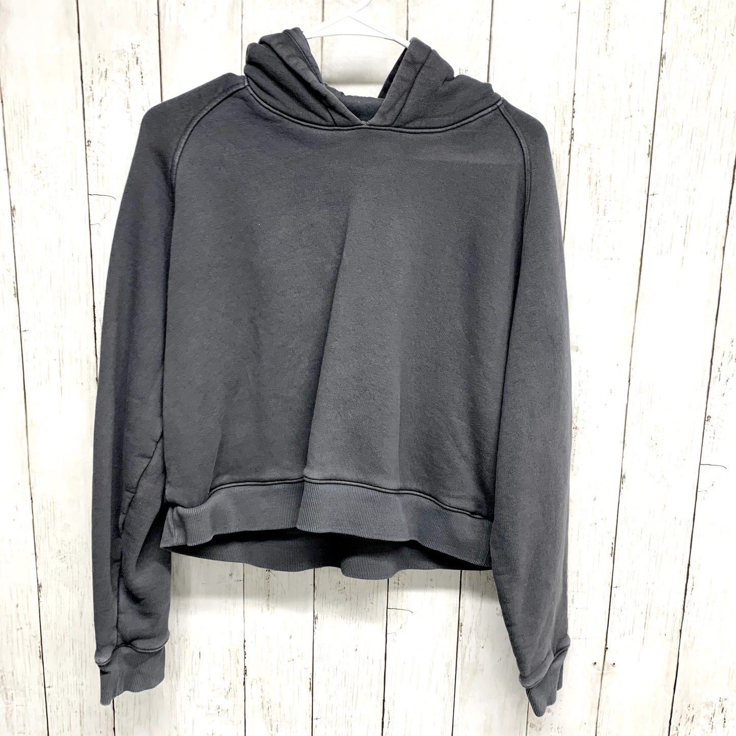 Outdoor Voices Sweater Medium Cropped Grey Hooded Long Sleeve Cotton Fitting