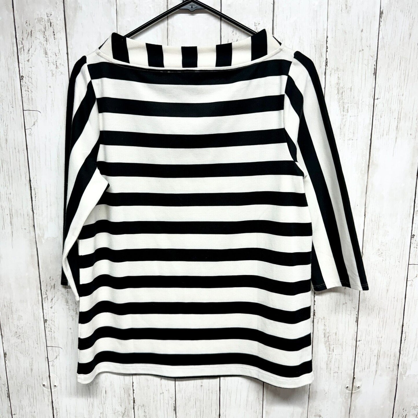 ANTHROPOLOGIE Top Women Size Small Mock Neck 3/4 Sleeve Black & White Polyester