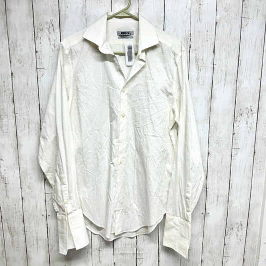 DKNY Shirt Men Slim Fit Cream Collared Long Sleeve Button Down Business Casual