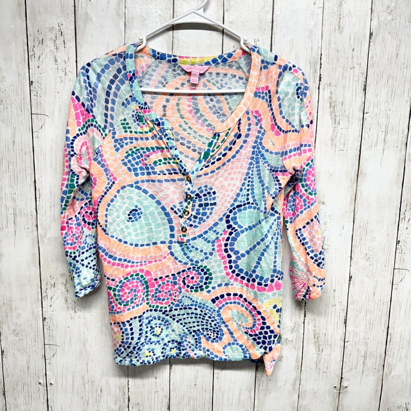 LILLY PULITZER Women's Size Small 100% Linen Tropical Pink Floral Long Sleeve