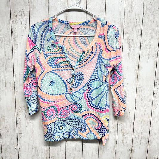 LILLY PULITZER Women's Size Small 100% Linen Tropical Pink Floral Long Sleeve