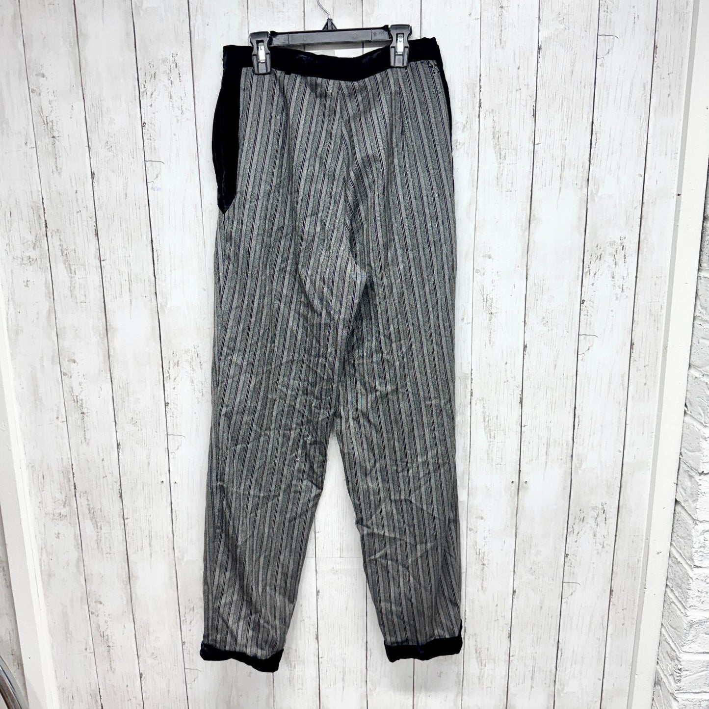 Vintage Valentino Miss V Pants Women Size 44 Velvet Stripe Button Black Trousers