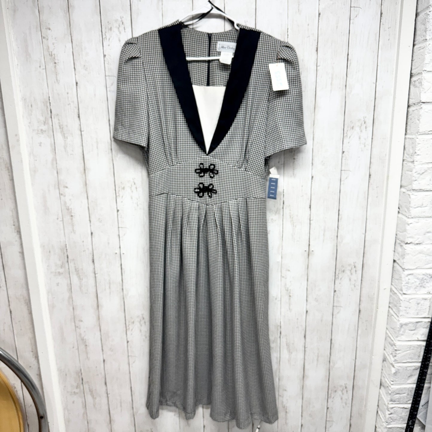New Vintage Miss Dorby Dress Women 14 Petites Gingham V-Neck Short Sleeve Midi
