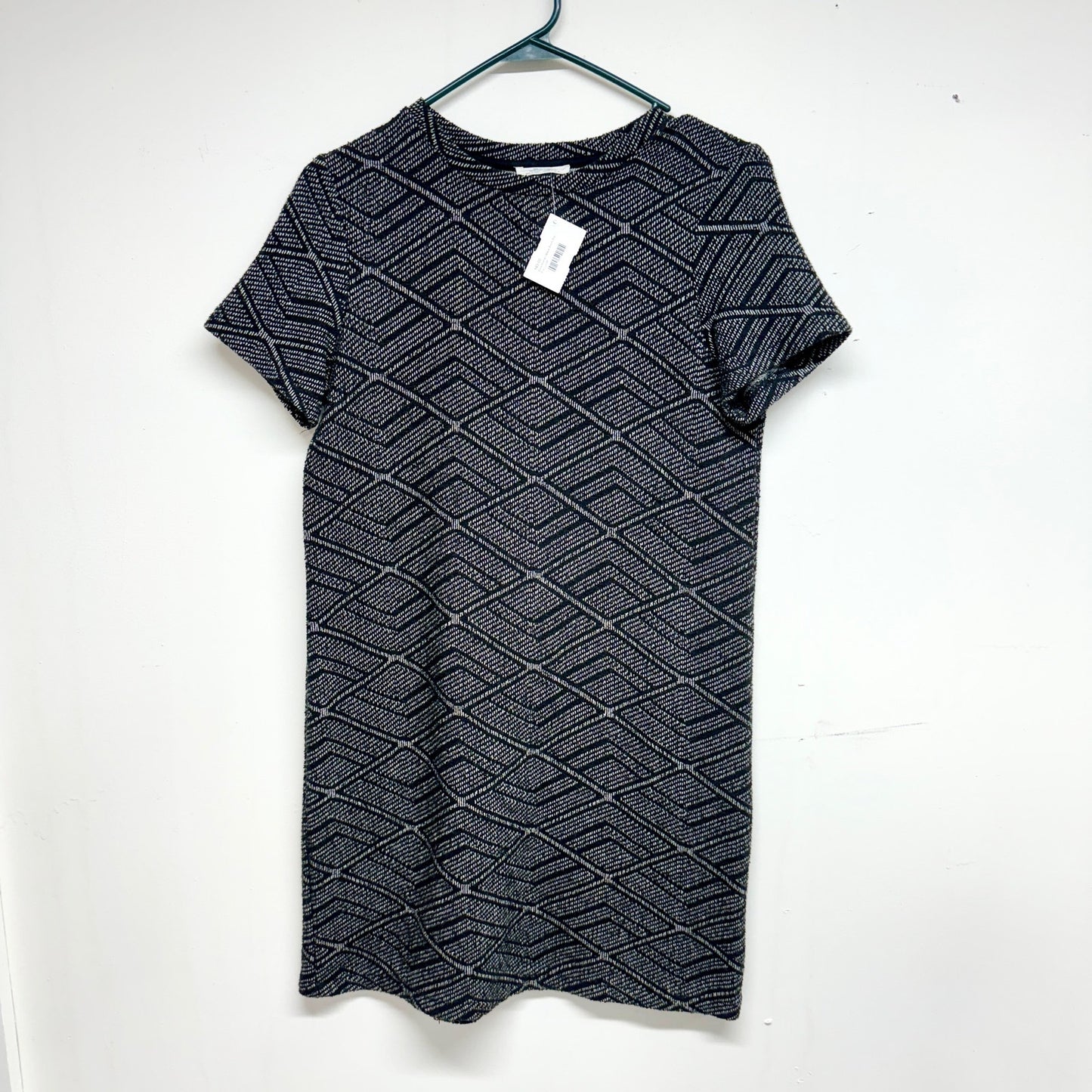 Zara Trafaluc Black White Geometric Print Knit Short Sleeve Shirt Dress Small