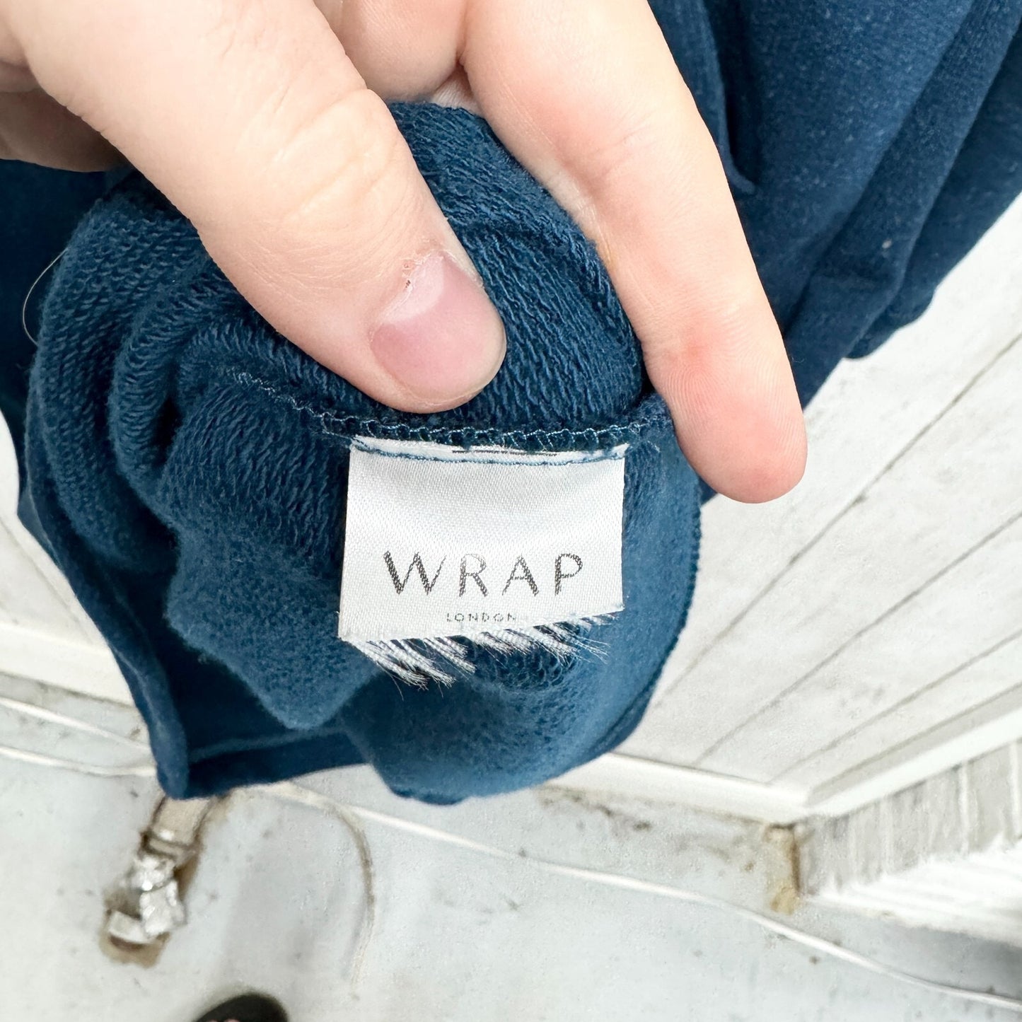 Wrap London Dress Women Size M Half Button Sweatshirt Mini Pocket Petrol Blue