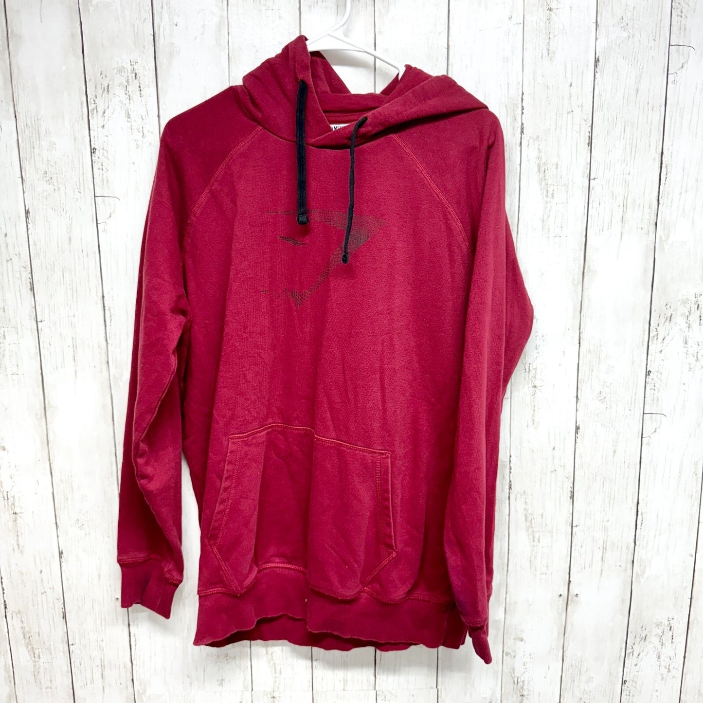 GYMSHARK Hoodie Men Size M Long Sleeve Burgundy Graphic Logo Cotton Athletic
