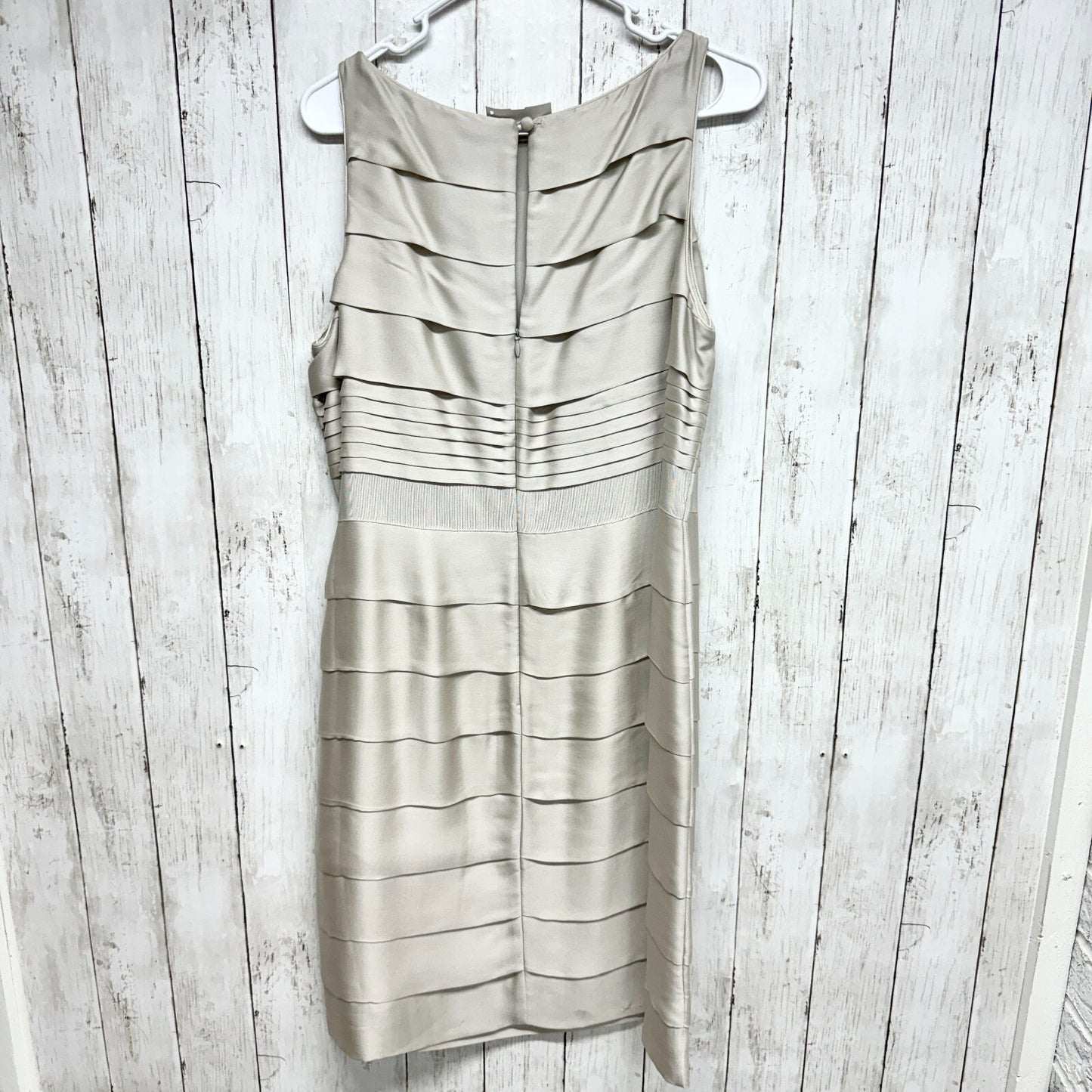 Banana Republic Women Dress 12 Linen Beige White Stripe Sheath Career Cocktail