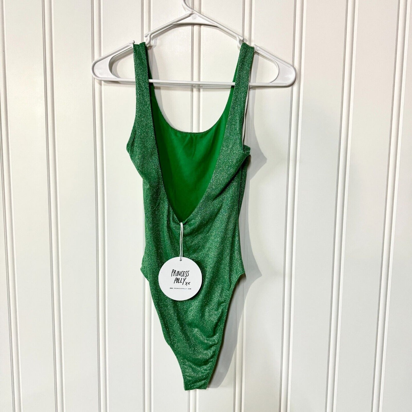 PRINCESS POLLY Bodysuit Women Size 4 Sequin Shimmery Green Holiday Round Neck