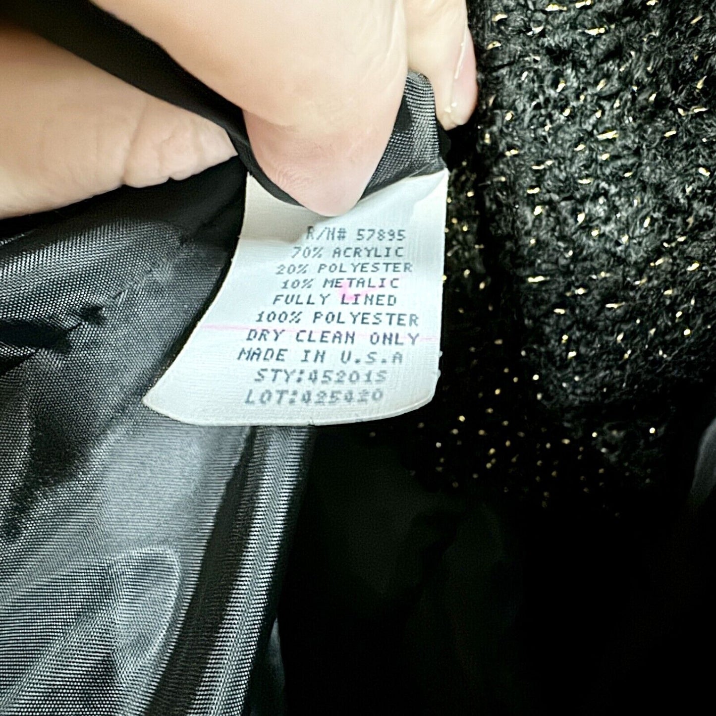 REQUIRMENTS Jacket Women Size 16 Black Woven Tweed Button Down Collared Acrylic
