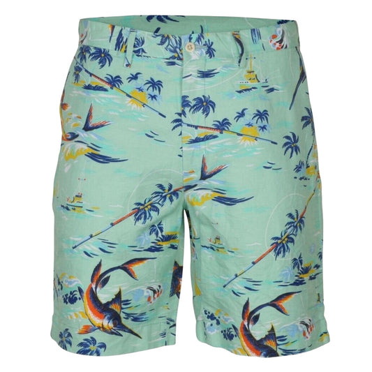 POLO RALPH LAUREN Marlin Fishing Linen Shorts Men's 30 Tropical All Over Print