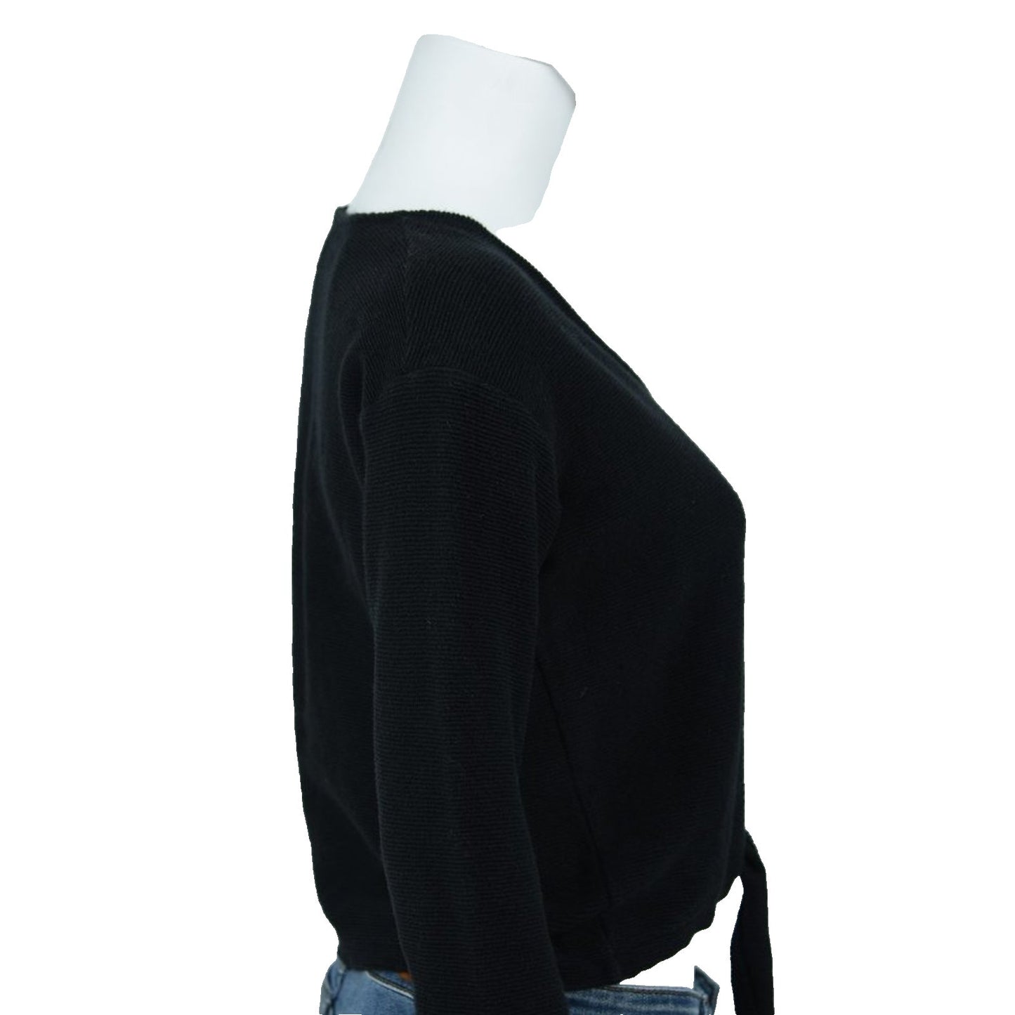 Madewell Tied Front Cropped Knit Black Long Sleeve Sweater Size Small