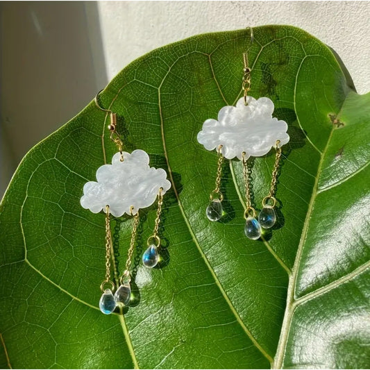 Cloud Raindrop Dangle Earrings Long Tassel