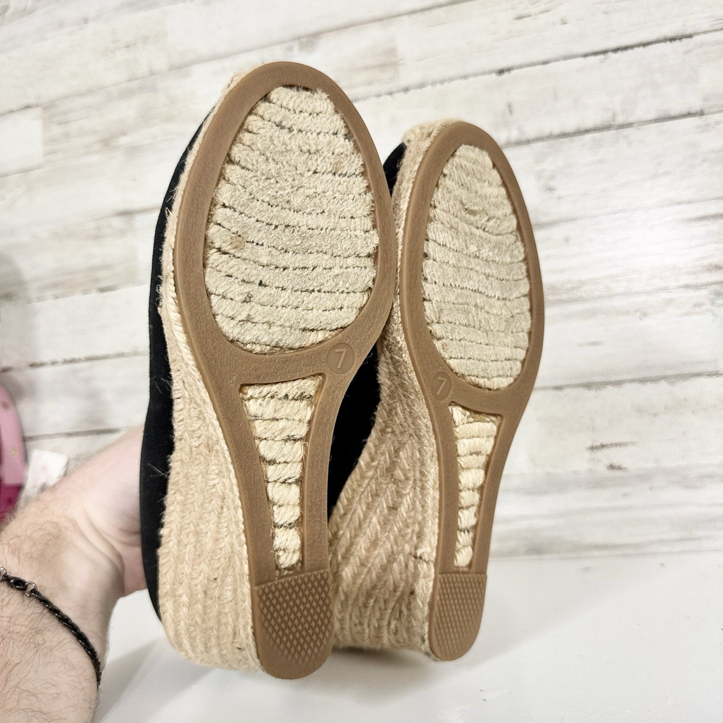 J. Crew Shoes Women Size 7 Black Canvas Wedge Espadrille Jute Slip On Casual