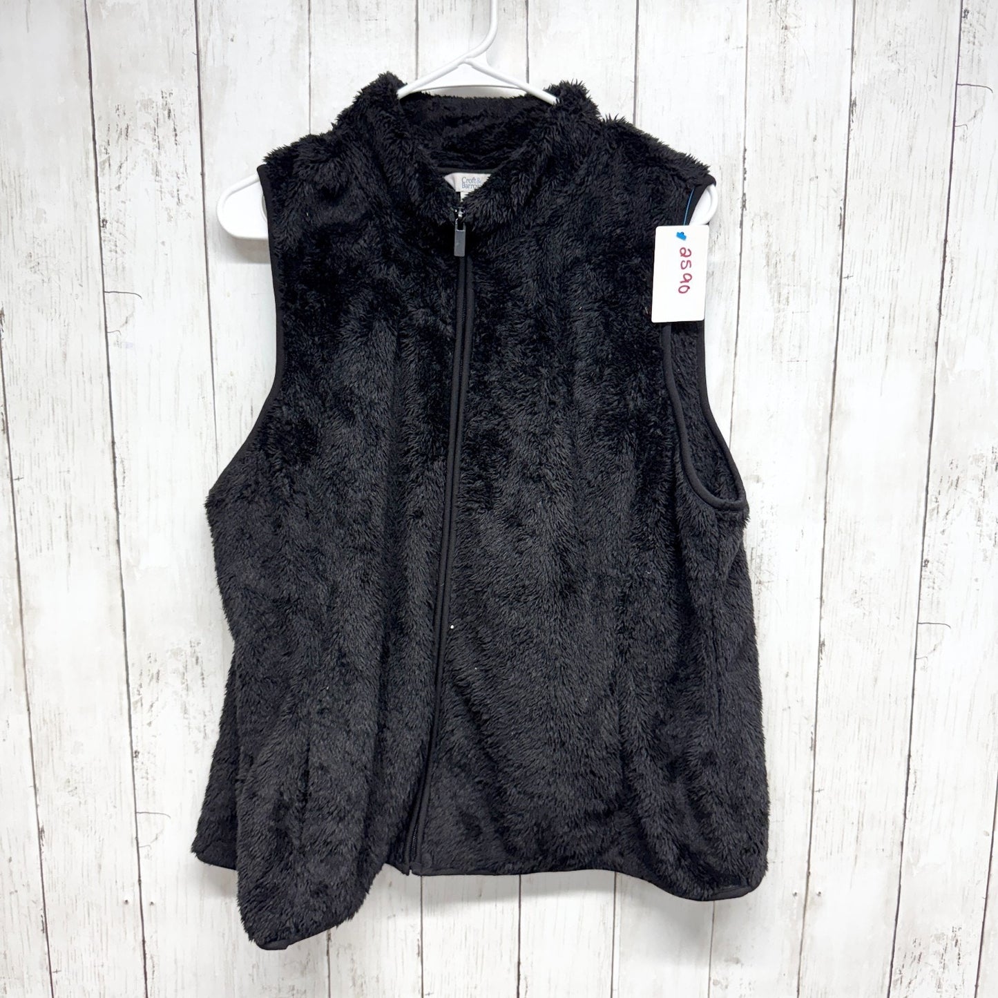 Croft & Barrow Vest Women Size XXL Black Faux Fur Collared Sleeveless Full Zip