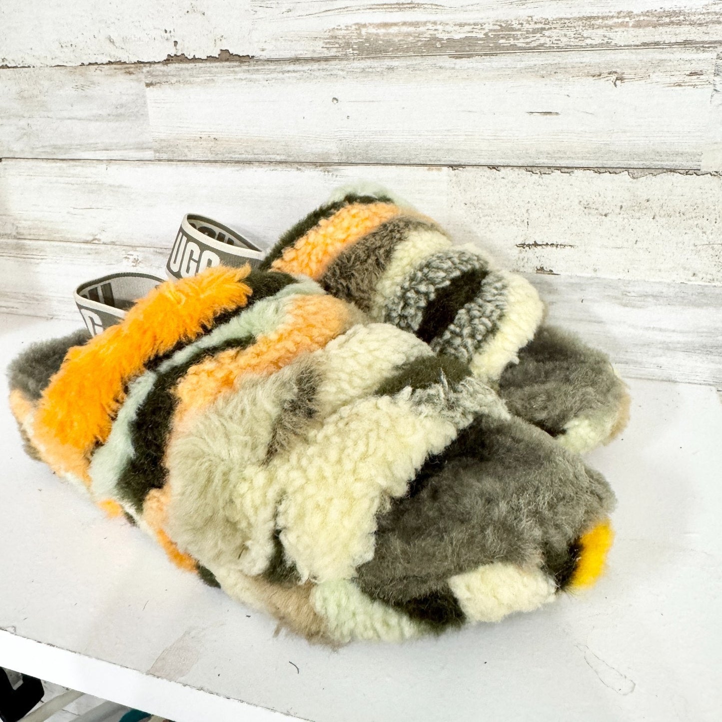 UGG Slippers Women Size 7 Fluff Yeah Slide Cali Collage Slipper Camo Lounge Cozy