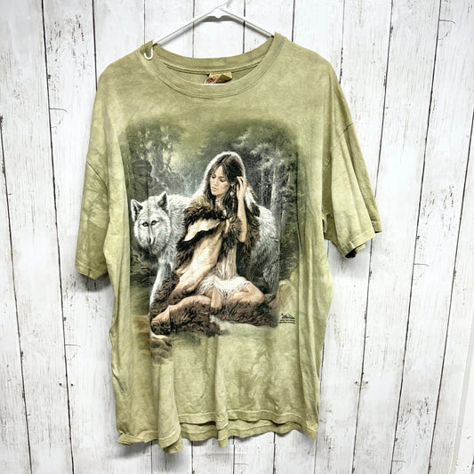 Vintage The Mountain Unisex XXL Wild Wing Wolf Indian Distressed Green Western