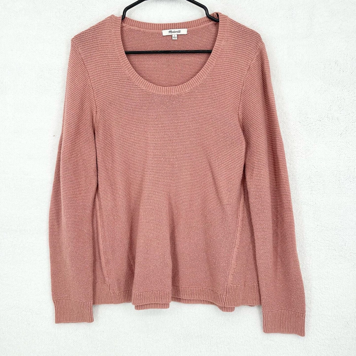 MADEWELL Sweater Women Size Large Swoop Neck Pink Riverside Textured Knit Ribbed