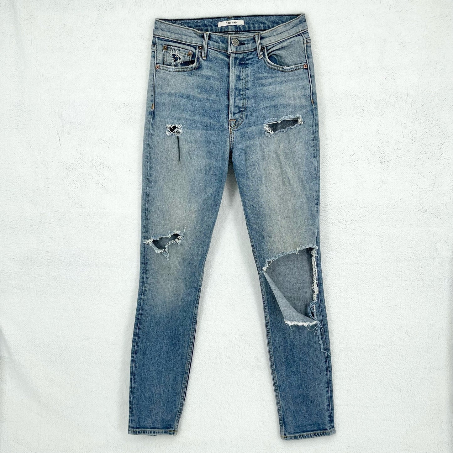 Grlfrnd High Rise Straight Leg Distressed Karolina Ripped Jeans 26