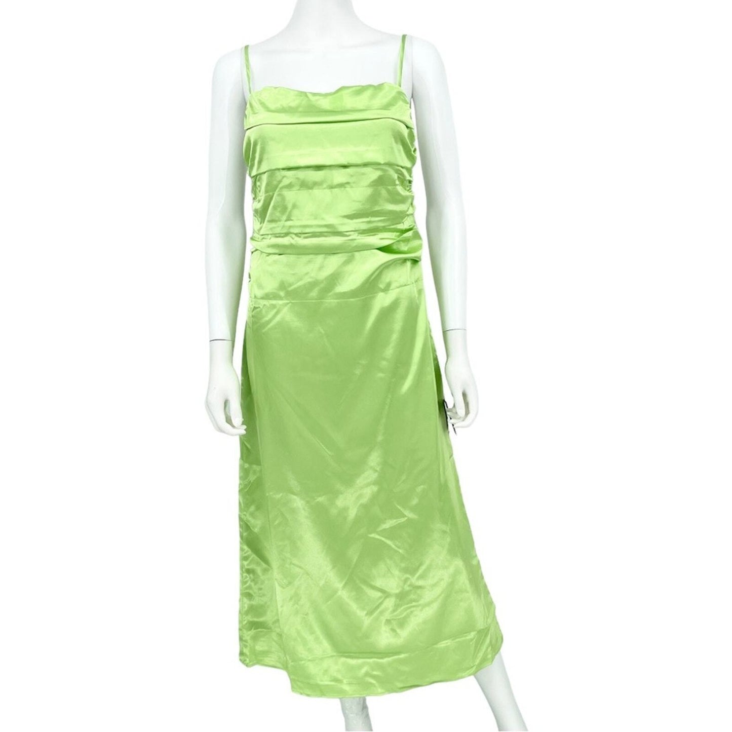 LULUS Maxi Dress Women Size Large Behold Lime Satin Evening Spaghetti Strapped