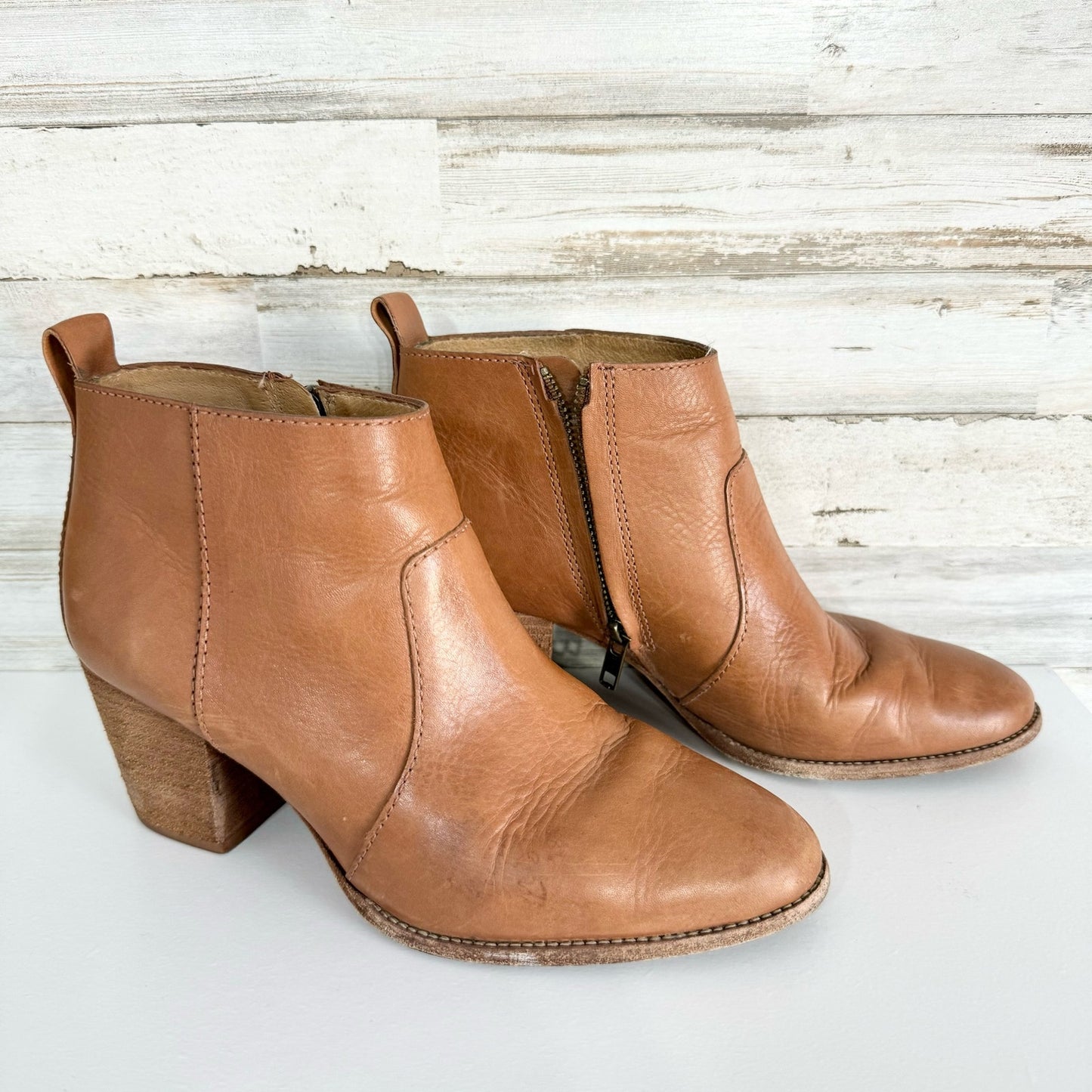 Madewell Women The Billie Brown Side Zipper Leather Ankle Bootie Size 8