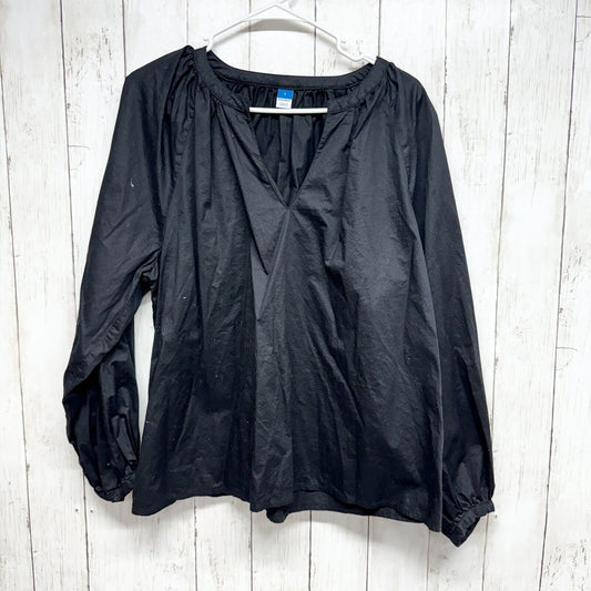 Old Navy Ladies L Black Top Blouse Puff Sleeves V neck 100% Cotton Business
