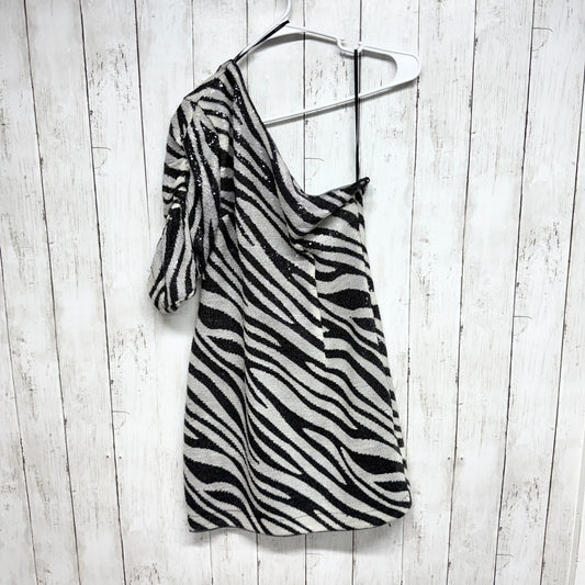 Guess Dress Women Sz Small Black White Zebra Print Full Sequin One Shoulder Mini
