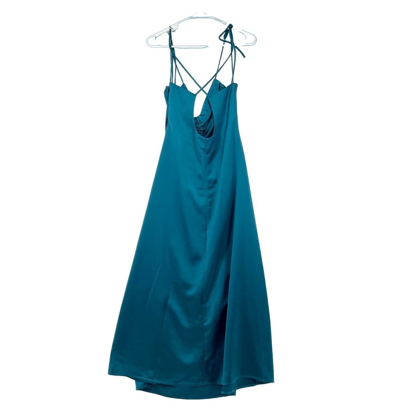 Jason Wu Teal Crisscross Strappy Tie Shoulder Slip Maxi Dress Size Large