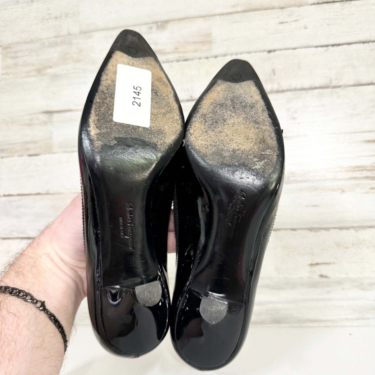 Salvatore Ferragamo Heels Women Size 6.5 Grace Black Nero Calf 2 1/2" Bow Stitch