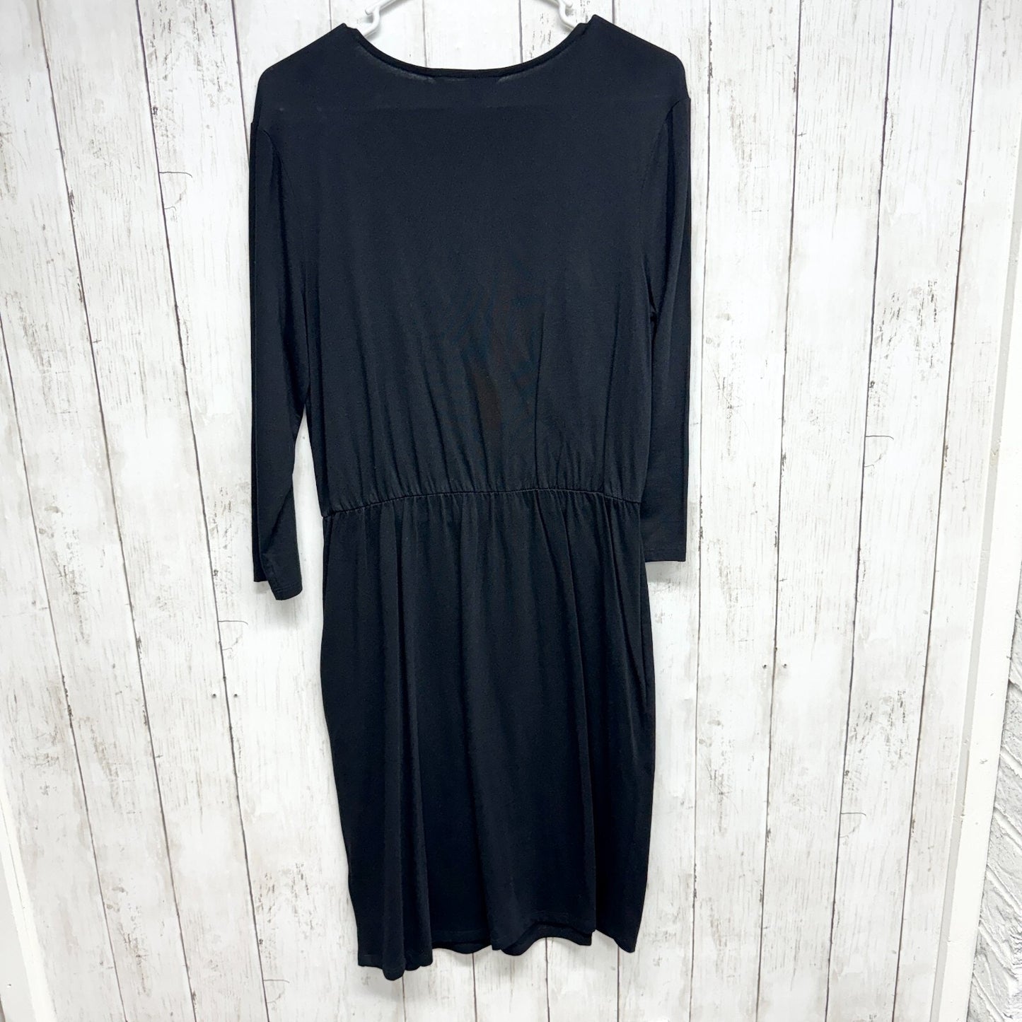 BODEN Dress Women Size 8R Long Sleeve Crossover Mini Cotton V Neck Pleated Black
