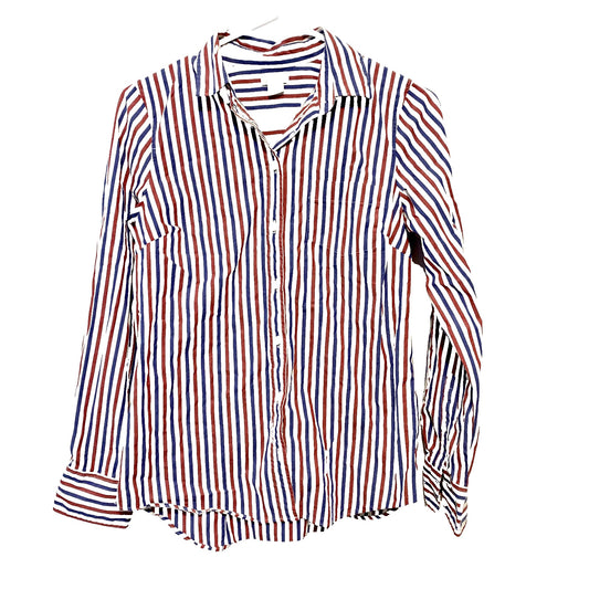 J.CREW Button Down Women Size XS Red/Blue Cotton Blend Collared Business Attire