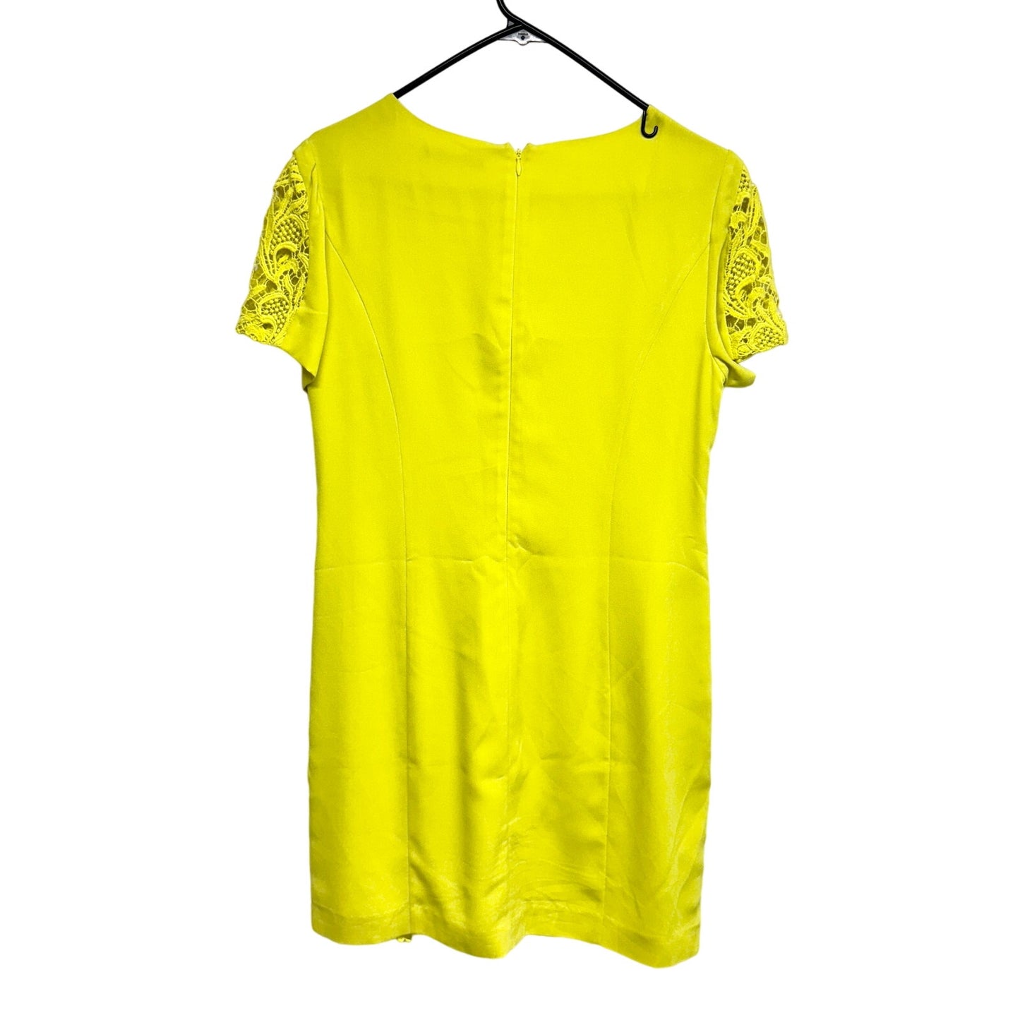 Oasis Women Neon Yellow Short Sleeve Lace Front Mini Dress 12/38