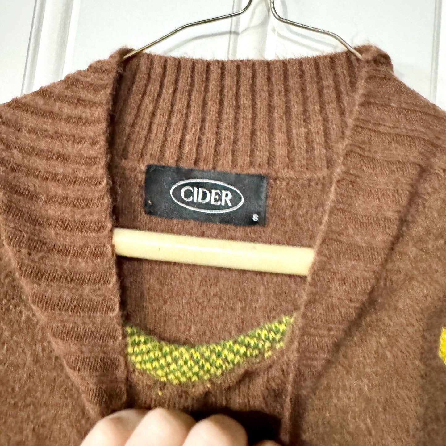CIDER Sweater Women Size S Brown Knit Floral Long Sleeve Mock Neck Pullover