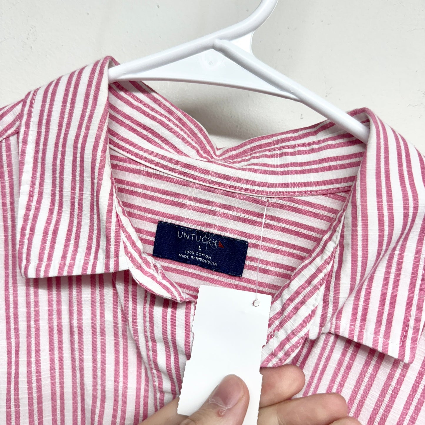 Untuckit women’s popover blouse collared long sleeve stripped pink white size L