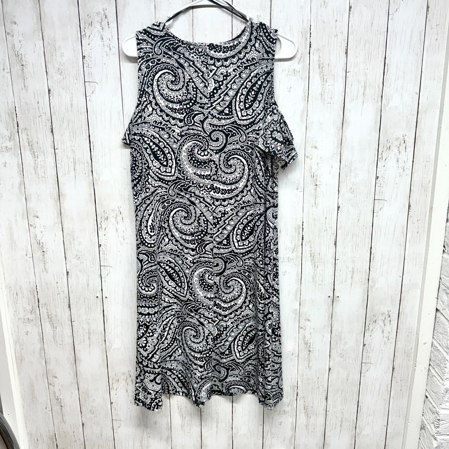 Kim Rogers Dress Women Size PL Cold Shoulder Black Paisley Printed Mini