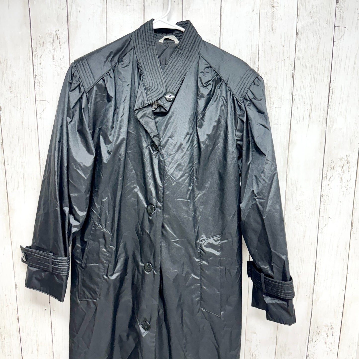 Vintage Windsor Bay Coat Women Size 6 Trench Sleek Black Button Pockets Utility