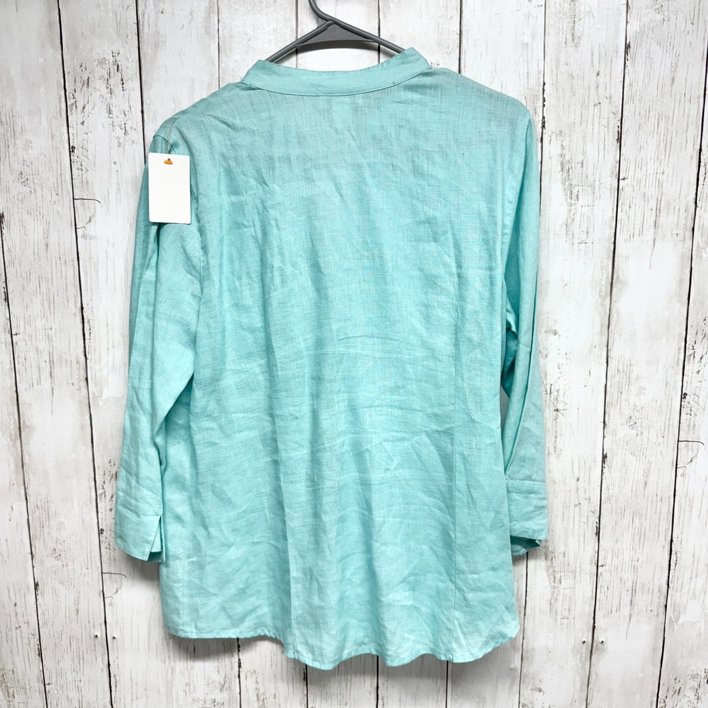 Charter Club Shirt Women Size 10 Turquoise Linen Long Sleeve Button Down Blouse