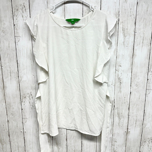 DIP Blouse Women Size Medium Ruffled pleated Sides Sleeveless White Round Neck