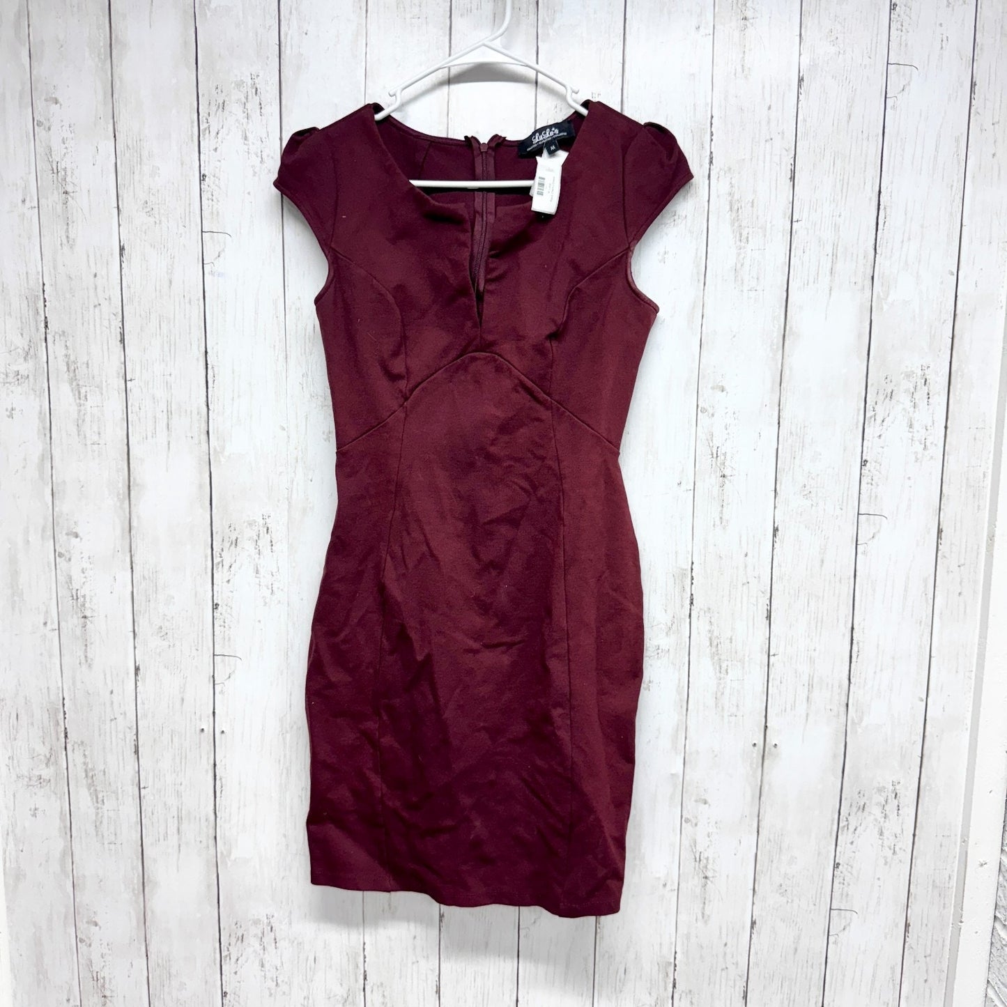 Lulus Dress Women Size Medium Short Sleeve Mini Zip Back Maroon Business Evening