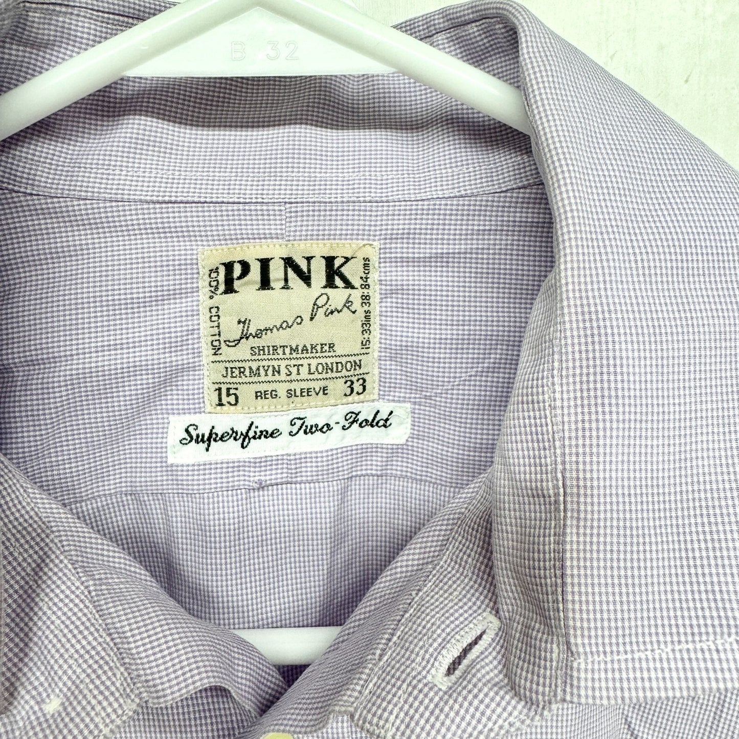 Thomas Pink Shirt Men Size 15 33 Plaid Collared Long Sleeve Cotton Button Down