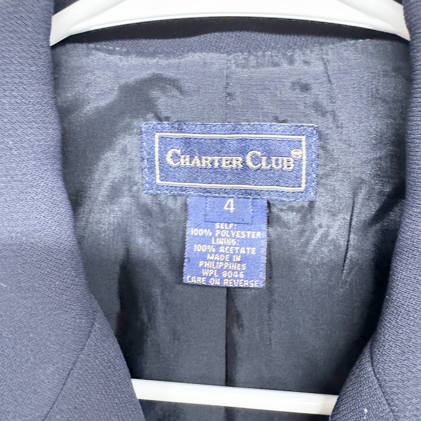Vtg Charter Club Jacket Women Size 4 Navy Collared 4-Button 3-Pocket Sport Coat