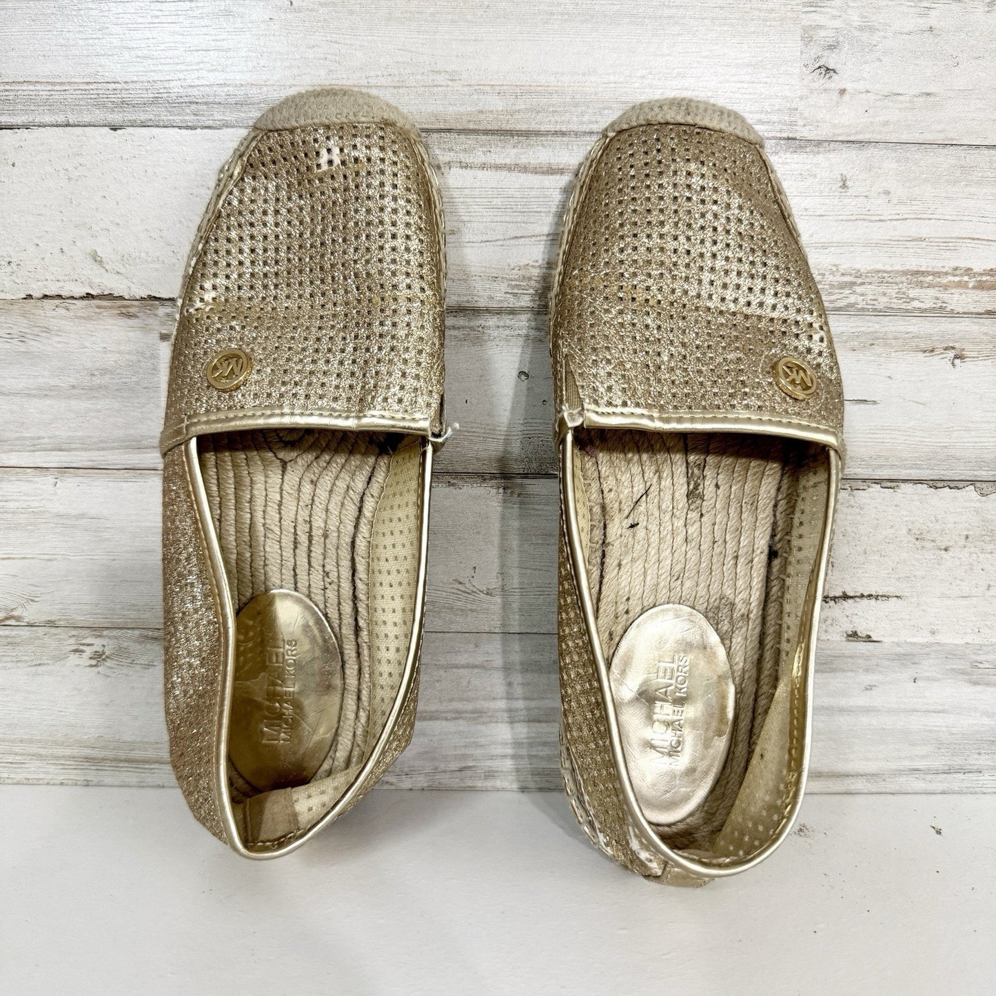 Michael Kors Shoes Women Size 5M Gold Metallic Gold Embellished Espadrilles Flat