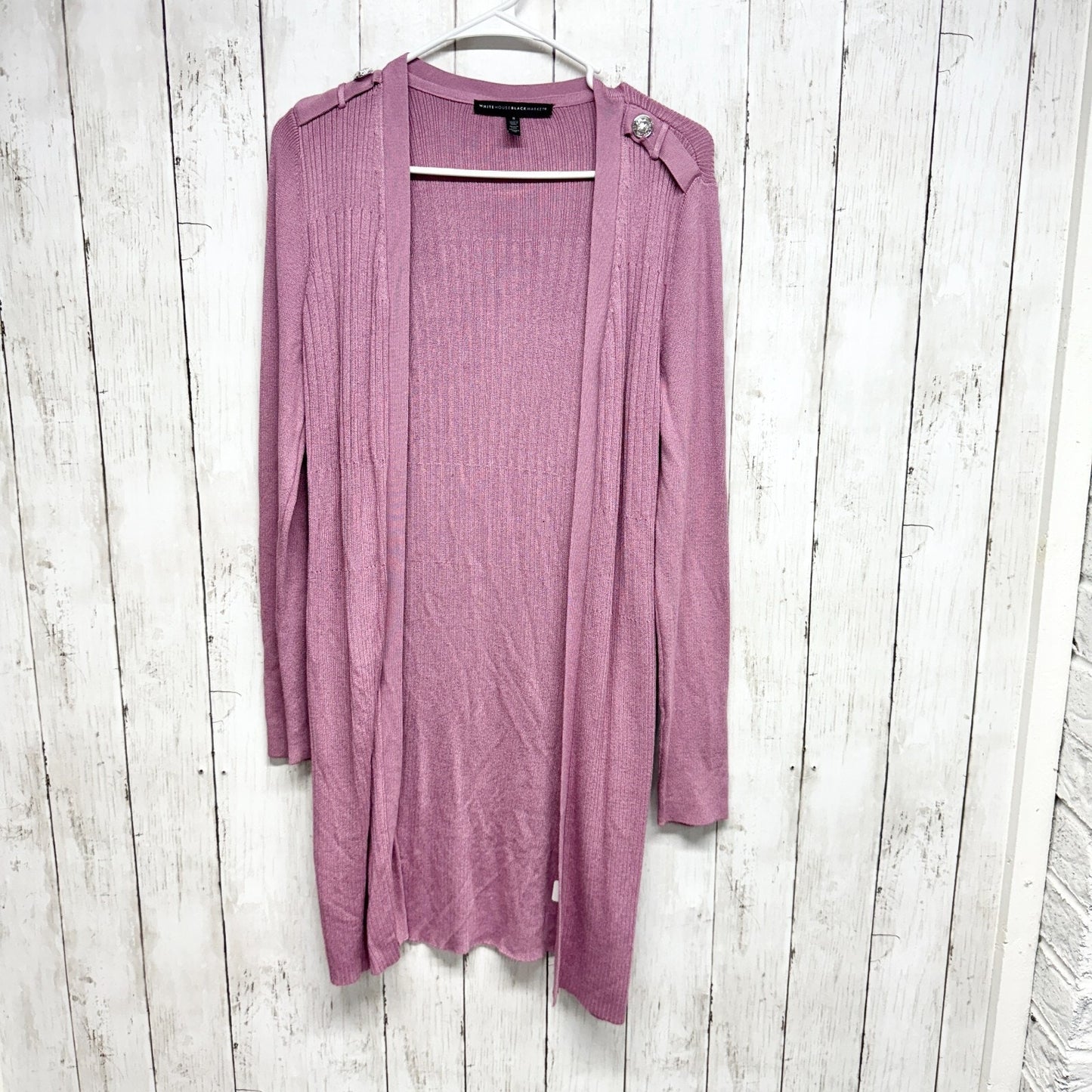 WHITE HOUSE BLACK MARKET Women Small Pink Ribbed Long Cardigan Sweater Knit