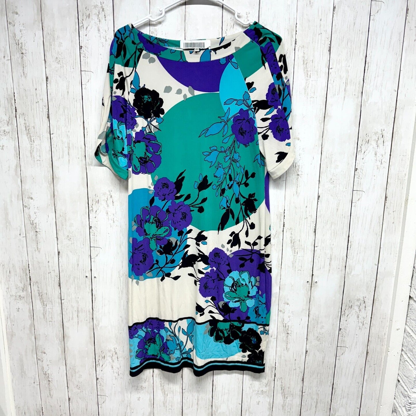 EVAN PICONE Dress Women Sz 10 Abstract Floral Short Sleeve Midi Artistic Summer