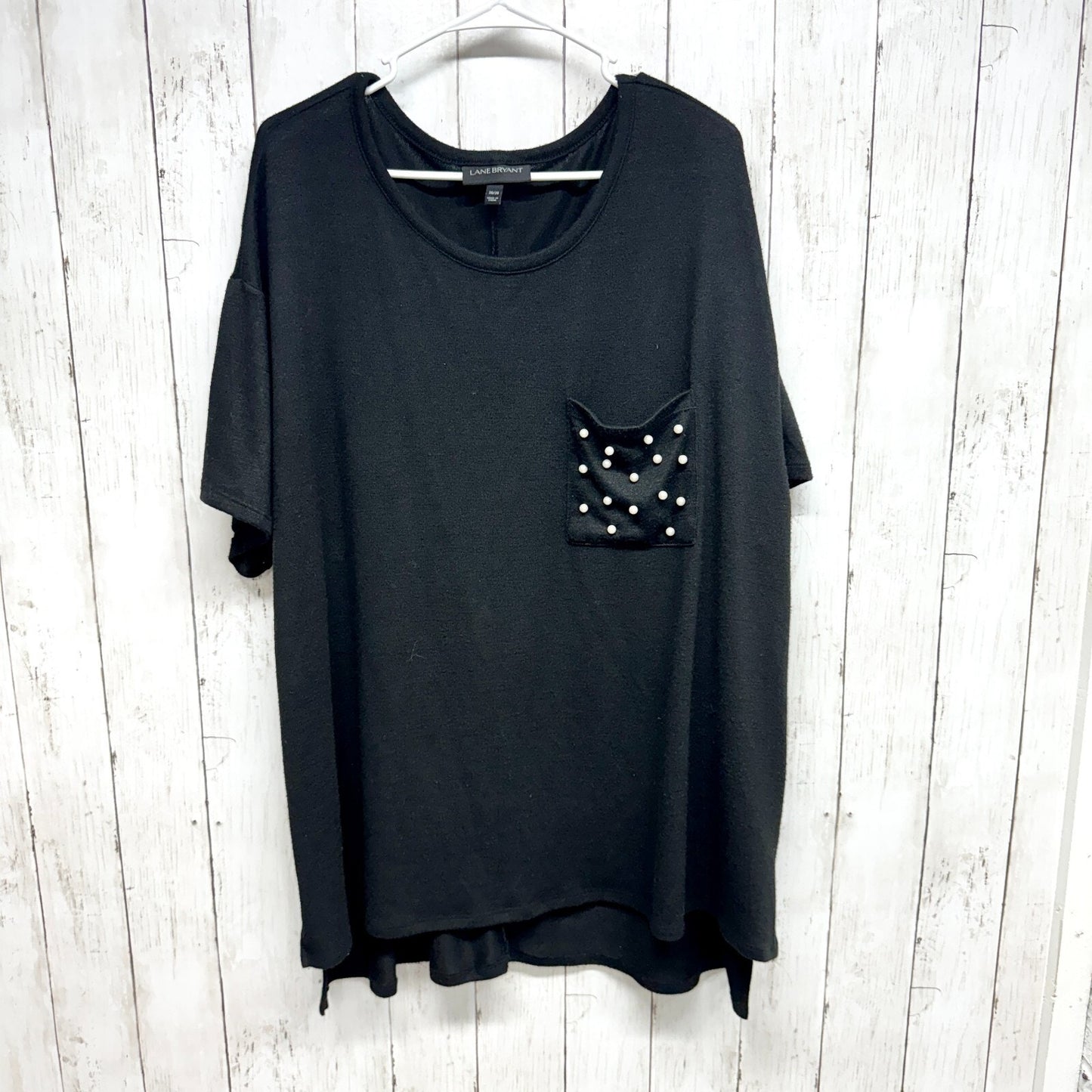Lane Bryant Womens 26/28 Plus Black Pearl Accents Casual Pullover Stretch Top