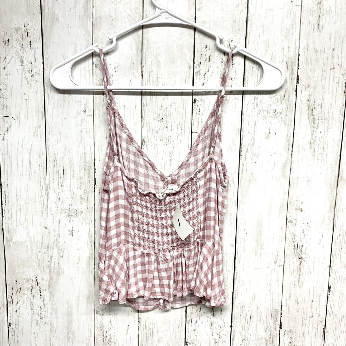 SOPHIE RUE Tank Top Women Size M V Neck Plaid Pink Button Down Slim Fitting